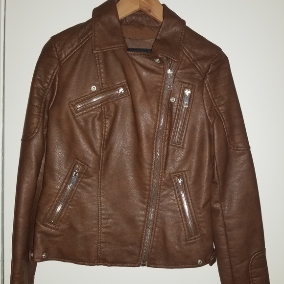 Chocolate Faux Leather Motorcycle Jacket - Picture 2 of 6
